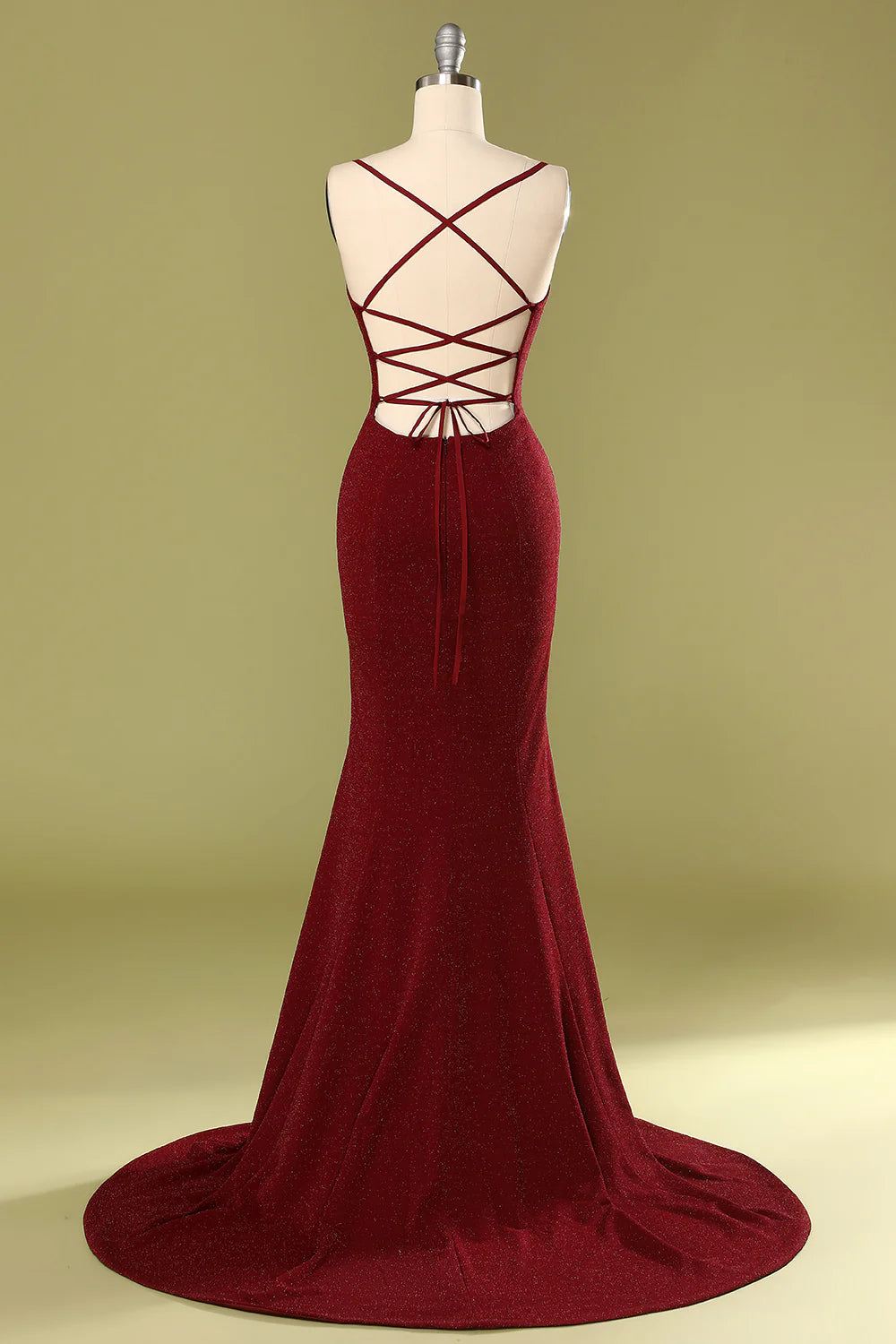 Mermaid Burgundy Deep V-neck Evening Dress Court Train Dresses