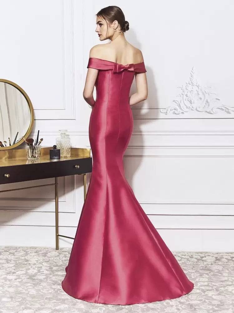 Evening Dress Mermaid V-Neck Off Shoulder Floor-Length Bows Elegant Formal Evening Dresses
