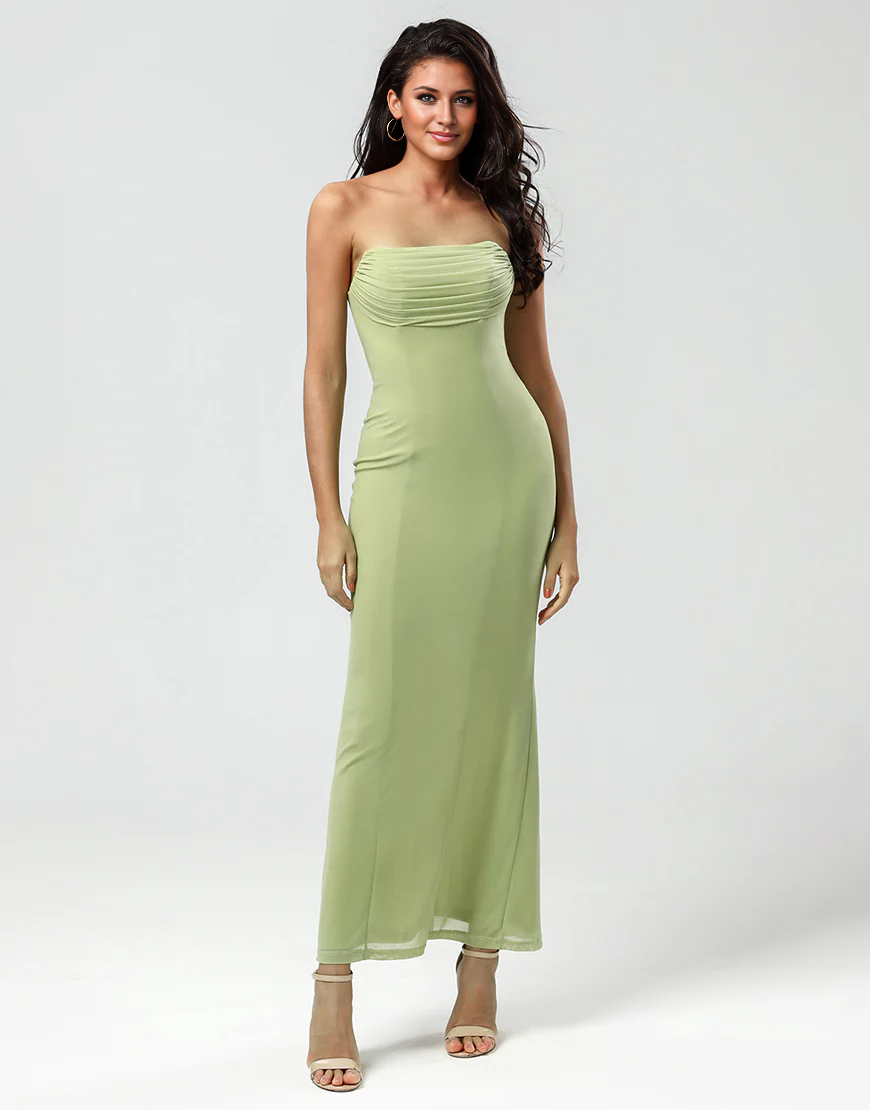 Strapless Mermaid Lemon Green Long Bridesmaid Dress