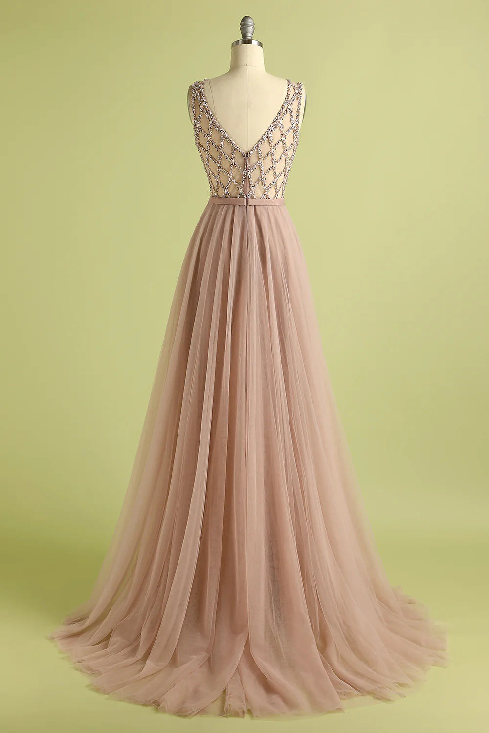 A-Line Princess Tulle Beading Prom Dress Evening Dress