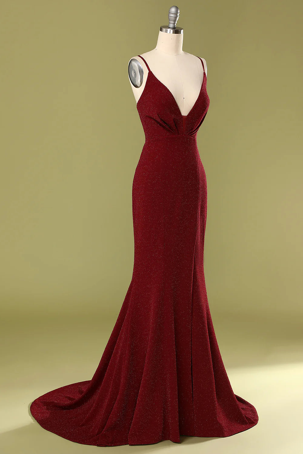 Mermaid Burgundy Deep V-neck Evening Dress Court Train Dresses