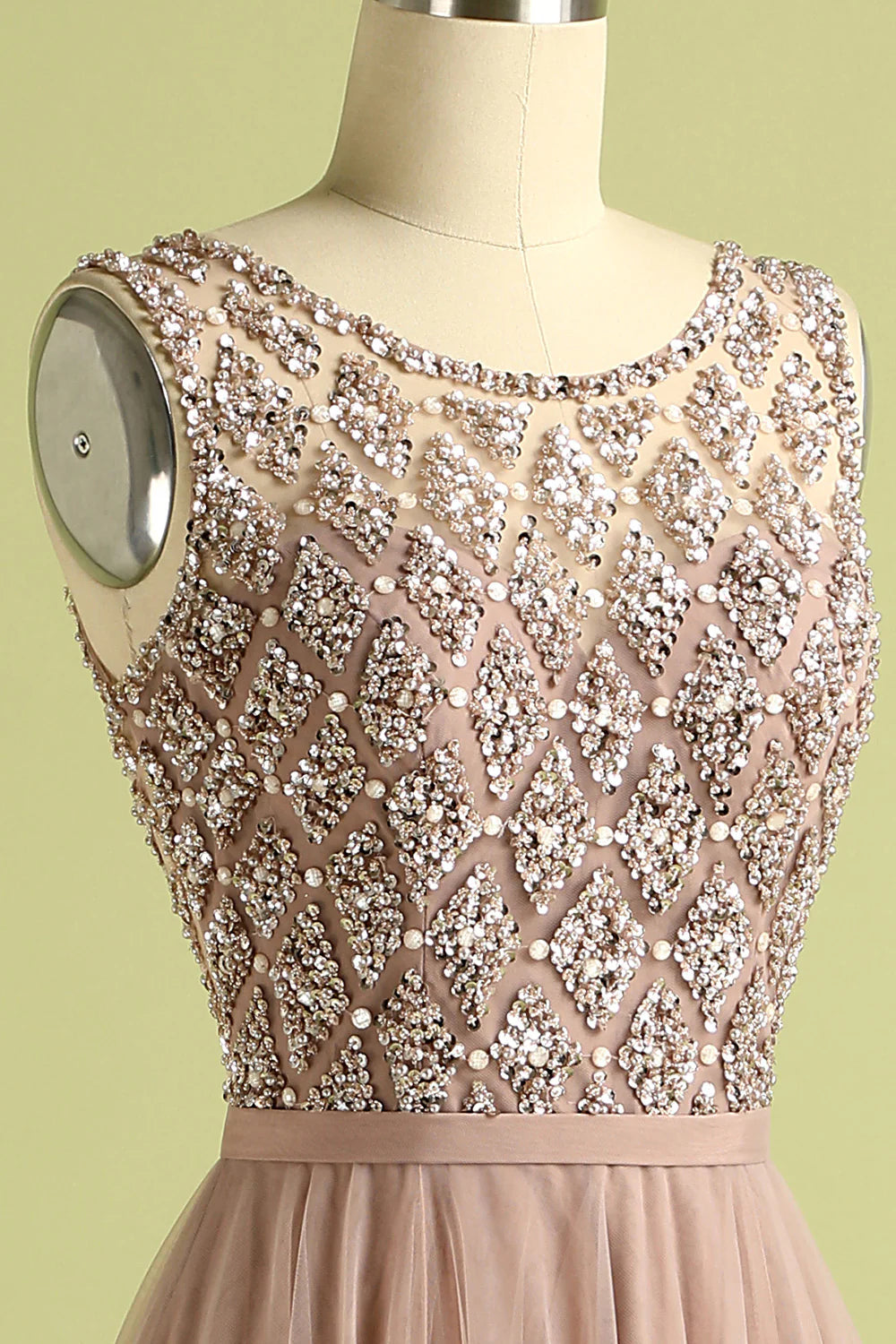 A-Line Princess Tulle Beading Prom Dress Evening Dress