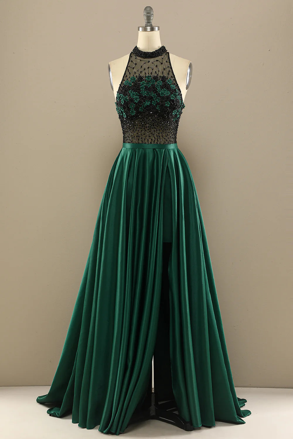A-Line Halterneck Long Beaded Evening Dress Prom Dress With Flowers
