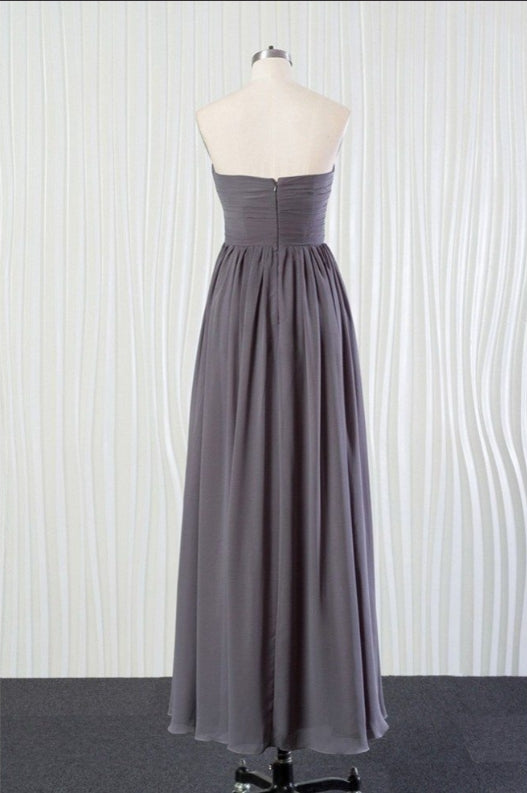 Simple Long Grey Chiffon Bridesmaid Dress