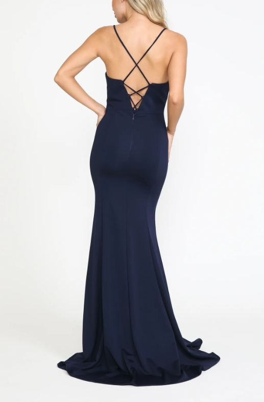 Mermaid Long Prom Dress Wedding Guest Dress Simple Open-Back With Slit