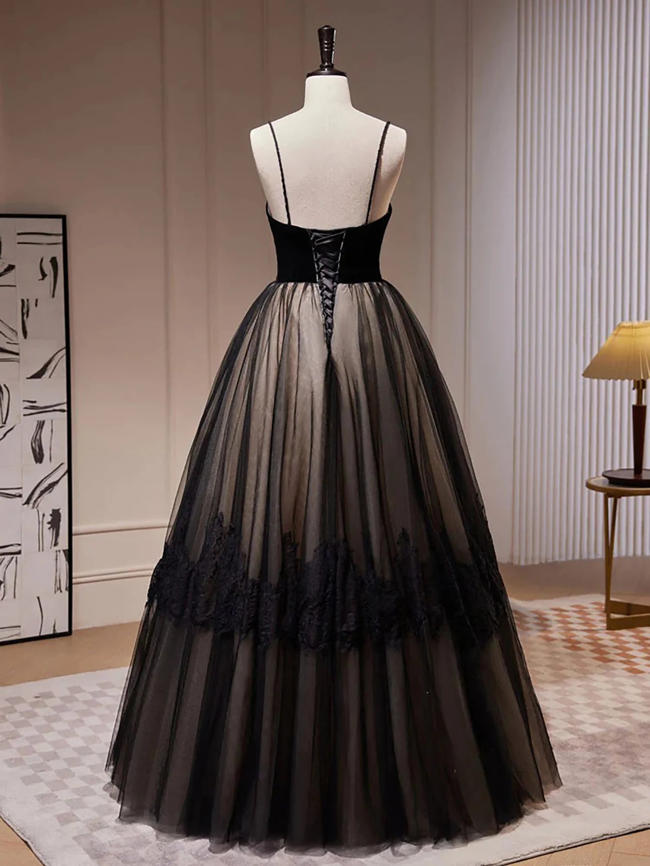 A Line Spaghetti Straps Tulle Long Prom Dress Ballgown