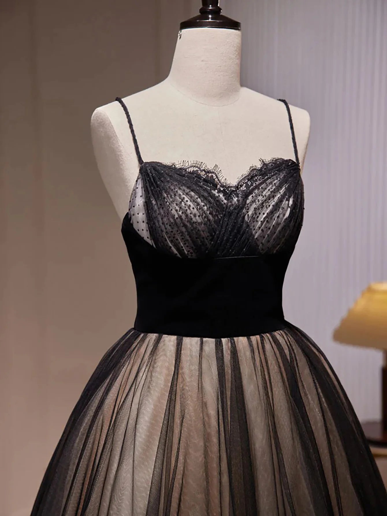 A Line Spaghetti Straps Tulle Long Prom Dress Ballgown