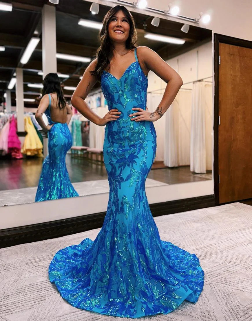 Fuchsia Tight Mermaid Glitter Prom Dress Backless Dress