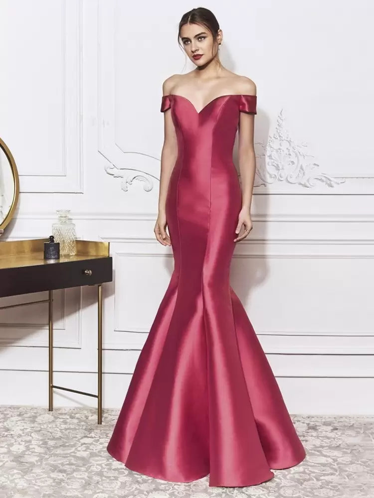 Evening Dress Mermaid V-Neck Off Shoulder Floor-Length Bows Elegant Formal Evening Dresses