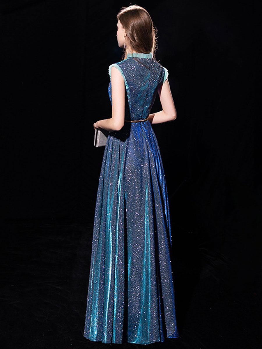 A-Line Ball Gown Jewel Neck Sequined Floor-Length Sash Formal Evening Dress