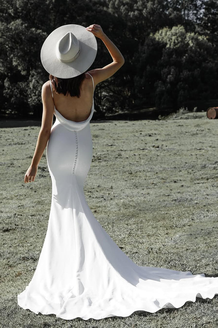 Romantic Mermaid V Neck Elastic Satin Wedding Dresses