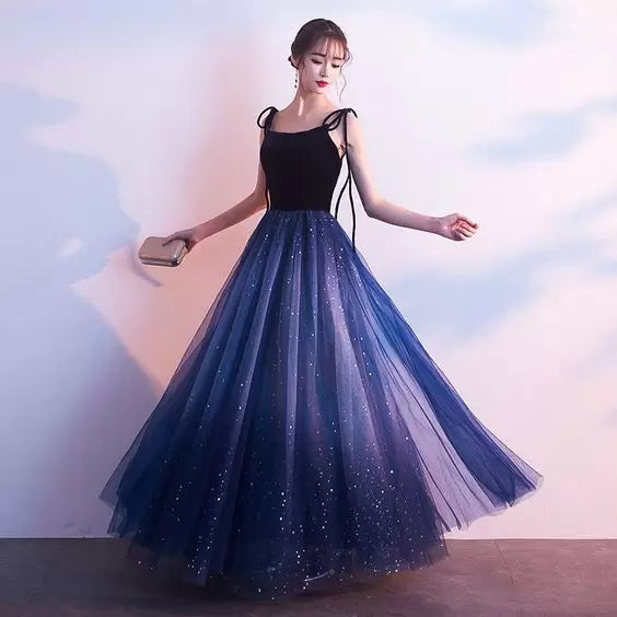 Glitter A-Line Designed Neckline Tulle Floor-Length Evening Dress Party Dresses