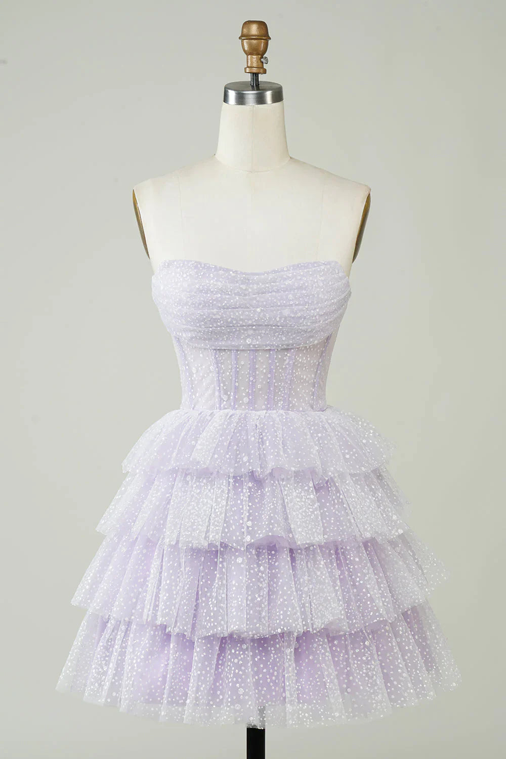 Glitter Corset Cute A-Line Short Layered Tulle Homecoming Dress