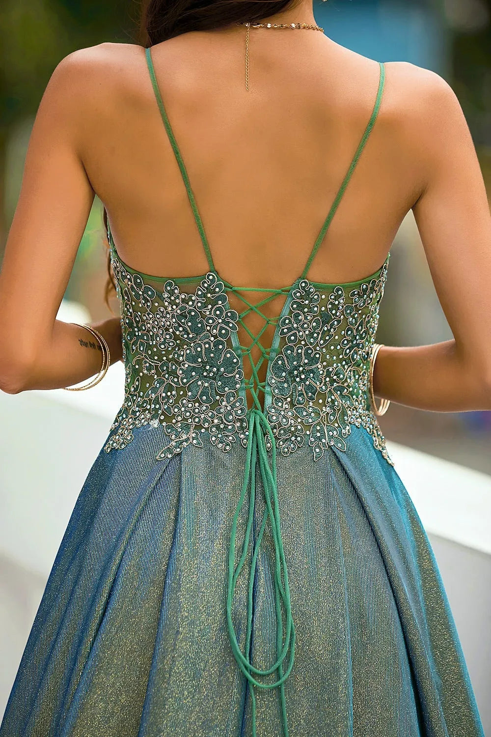 A-Line Princess Glitter Spaghetti Straps Long Prom Dress Evening Dresses Wedding Guest Dresses