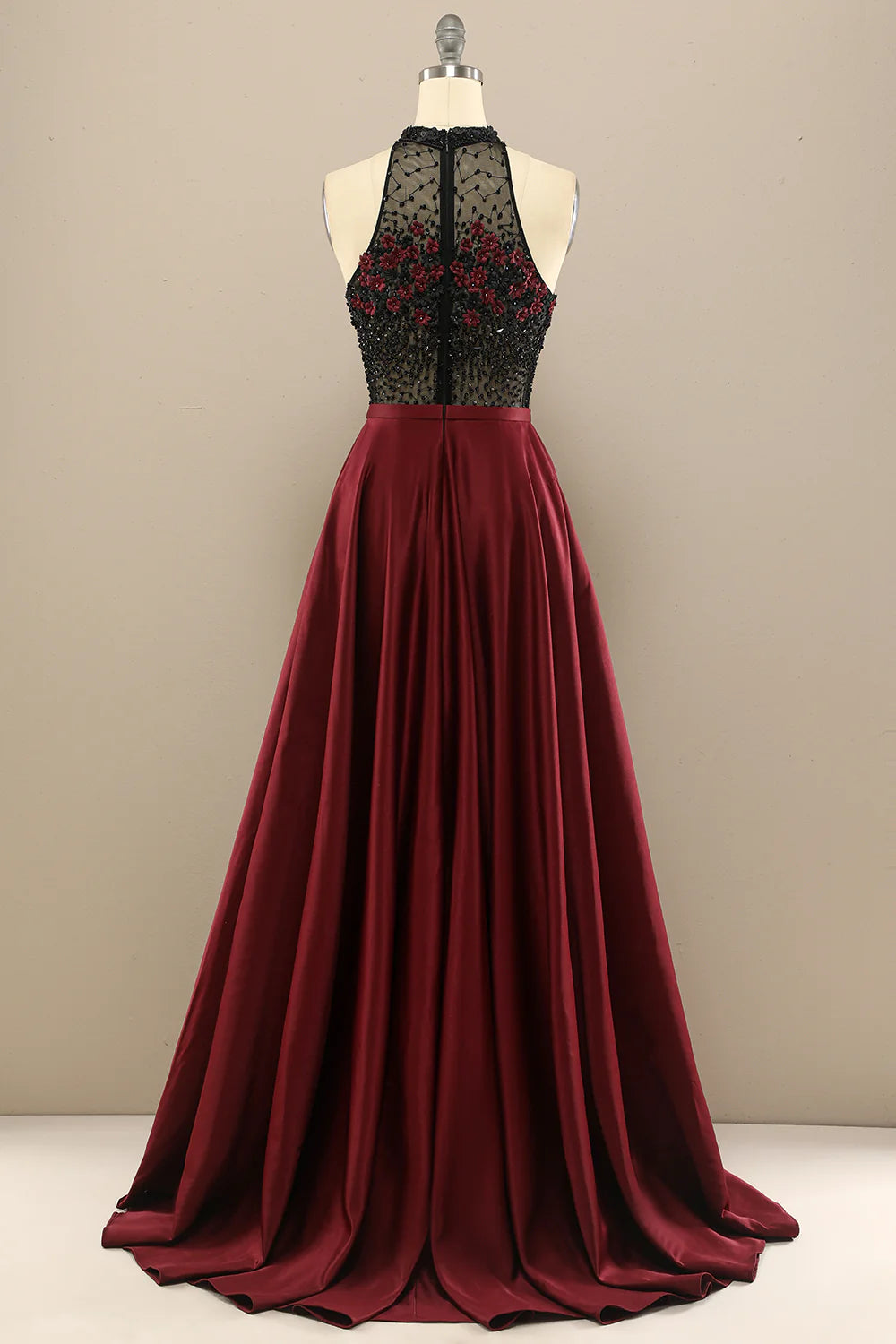 A-Line Halterneck Long Beaded Evening Dress Prom Dress With Flowers