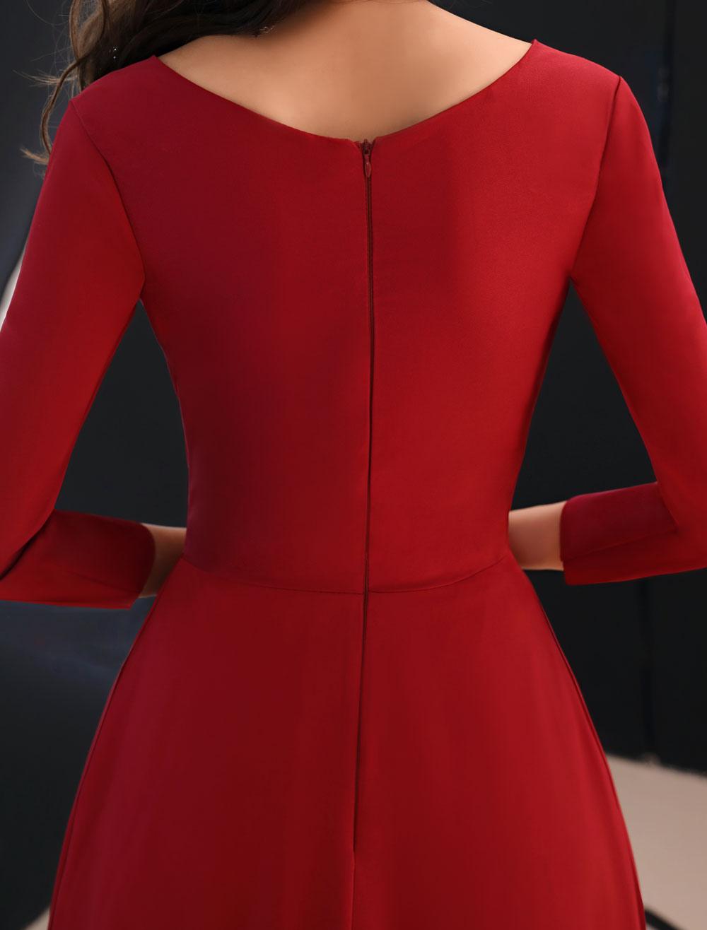 Simple Evening Dresses Long Sleeve Prom Dress A Line Formal Gowns With Pockets