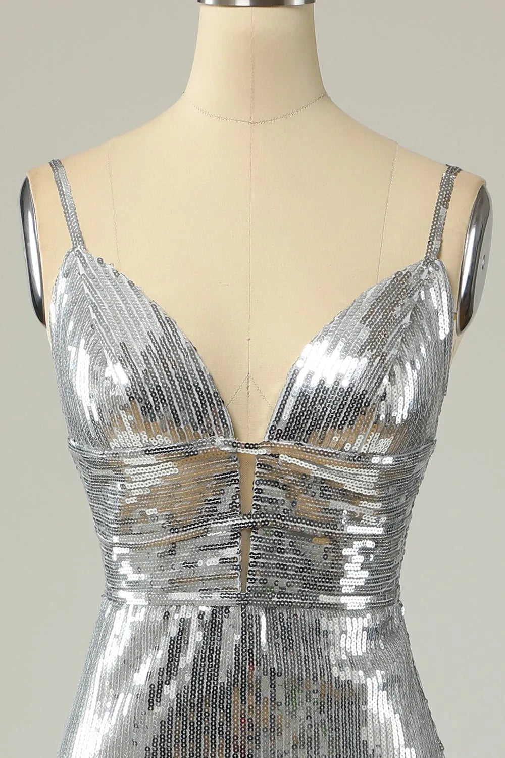 Mermaid Spaghetti Straps Silver Sequins Long Prom Dress Backless Wedding Guest Dresses