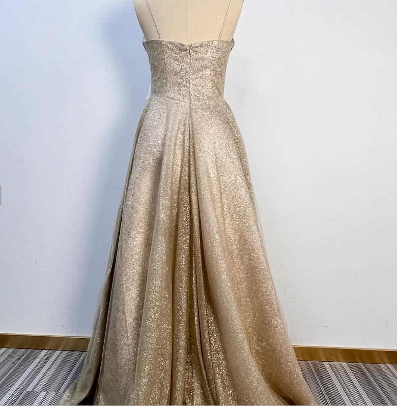 A-Line Prom Dresses Corsets Party Sleeveless Spaghetti Strap Fall Wedding Reception Tulle with Glitter Pleats