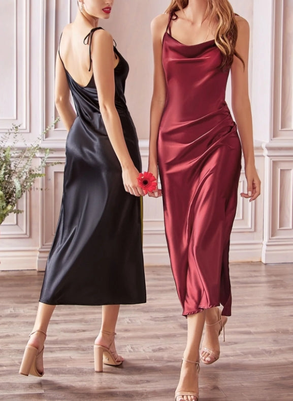Midi Wedding-Guest Slip Dress Party Gown