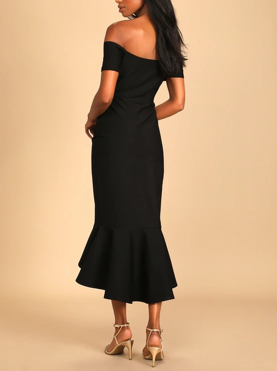 Mermaid Black Off-the-Shoulder Midi Dress Cocktail Dresses