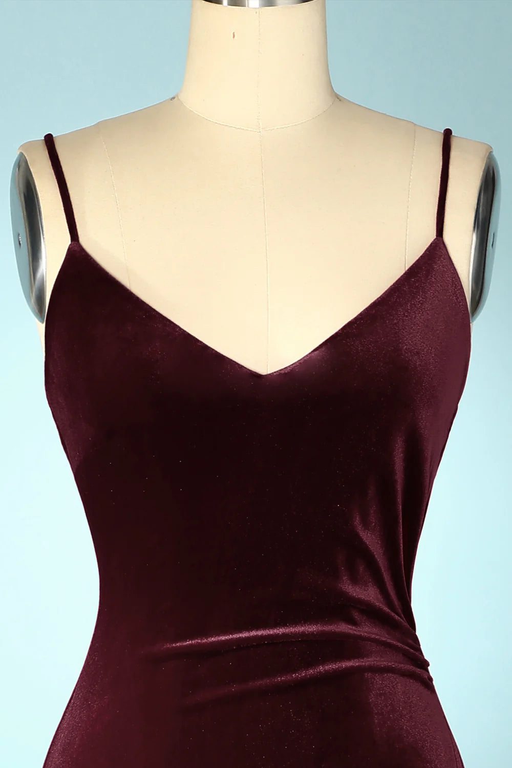 Burgundy Velvet Spaghetti Strap Floor-length Evening Prom Dress