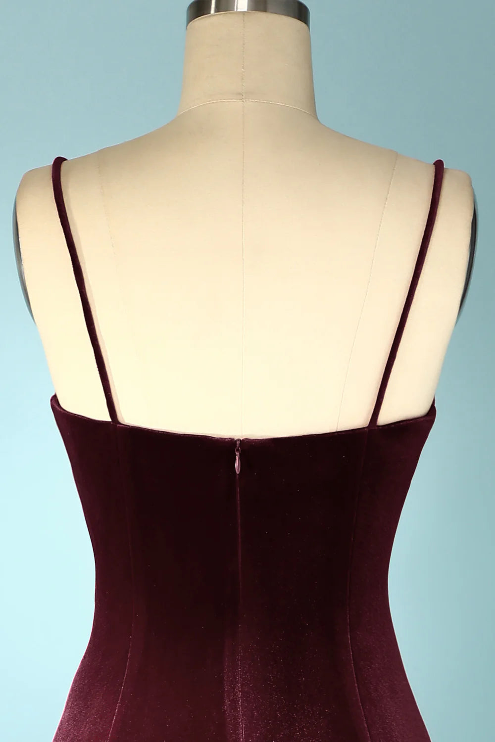 Burgundy Velvet Spaghetti Strap Floor-length Evening Prom Dress