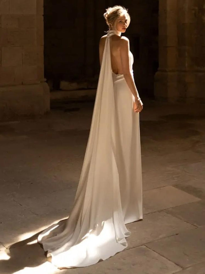 Simple Wedding Dress Mermaid V-Neck Sleeveless Satin Floor-length Bridal Dresses
