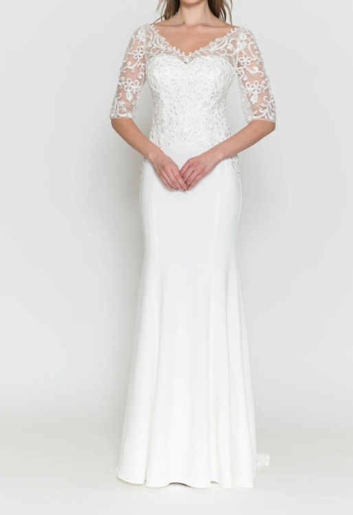 Mermaid Embroidered V-Neck Sheer-Sleeved Formal Prom Dress