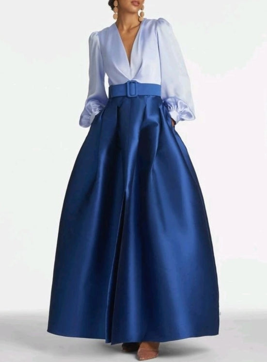 A-Line Party Dress Wedding Guest Floor Length Short Sleeve V Neck Belt / Sash Satin with Pleats