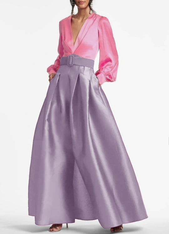 A-Line Party Dress Wedding Guest Floor Length Short Sleeve V Neck Belt / Sash Satin with Pleats