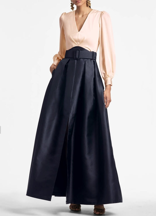 A-Line Party Dress Wedding Guest Floor Length Short Sleeve V Neck Belt / Sash Satin with Pleats