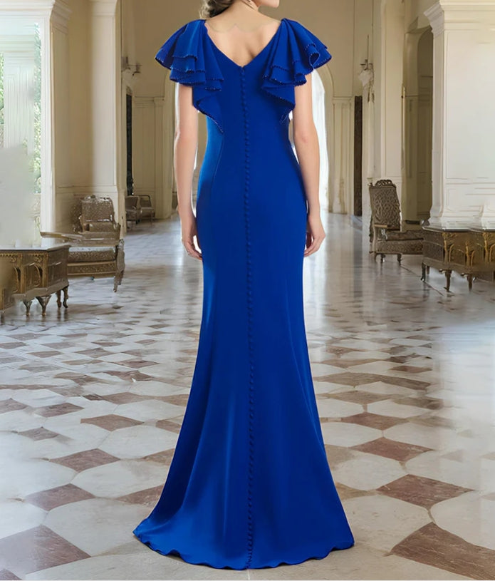 Trumpet/Mermaid V-Neck Ruffle Sleeves Formal Chiffon Mother of the Bride Dress