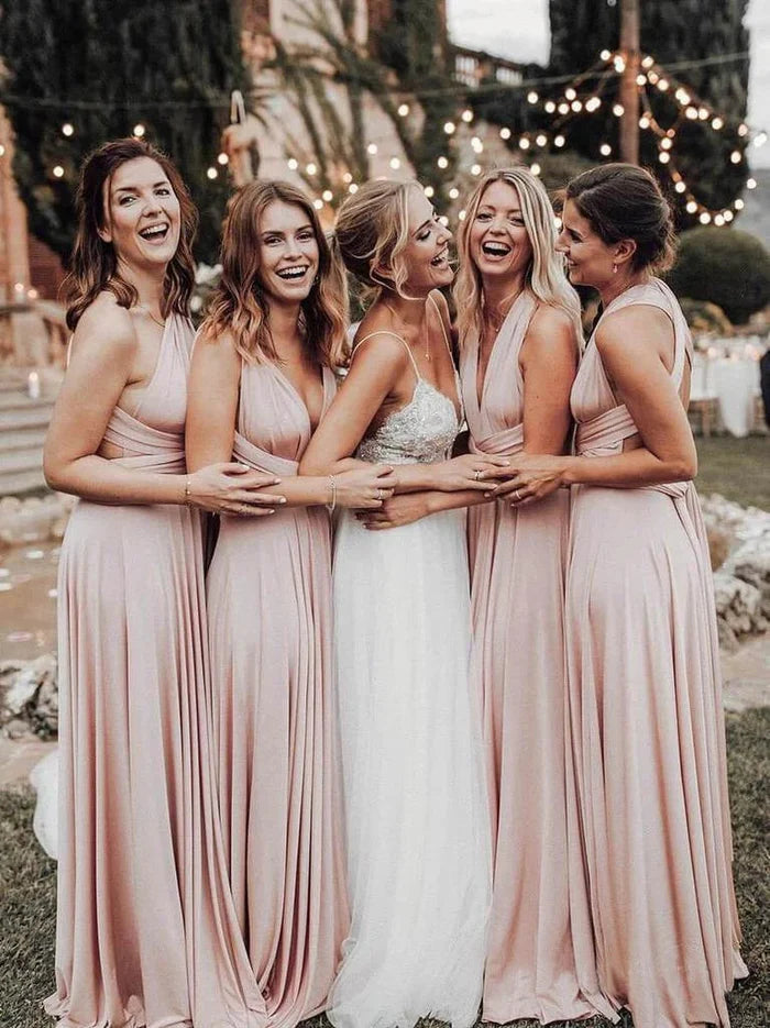 Elegant Light Pink Chiffon Floor Length Bridesmaid Dress