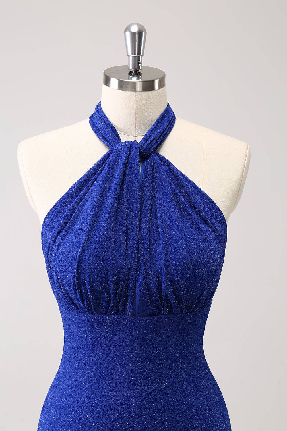 Sparkly Royal Blue Halter Floor-length Mermaid Maxi Dress
