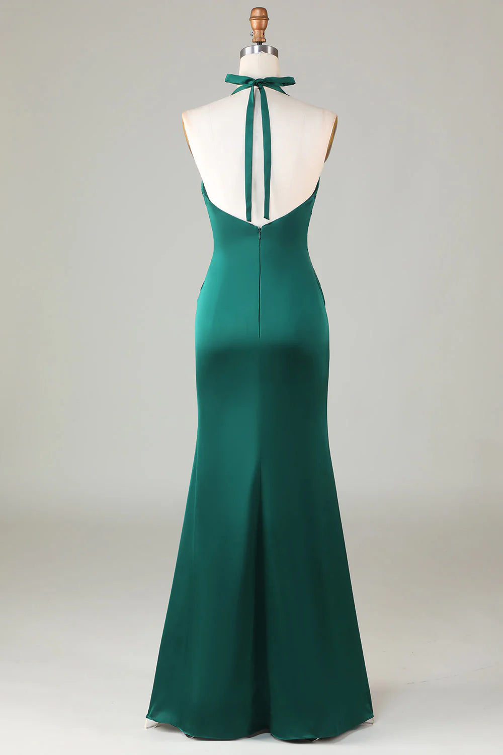 Halter Emerald Green Ruched Mermaid Wedding Guest Party Dress