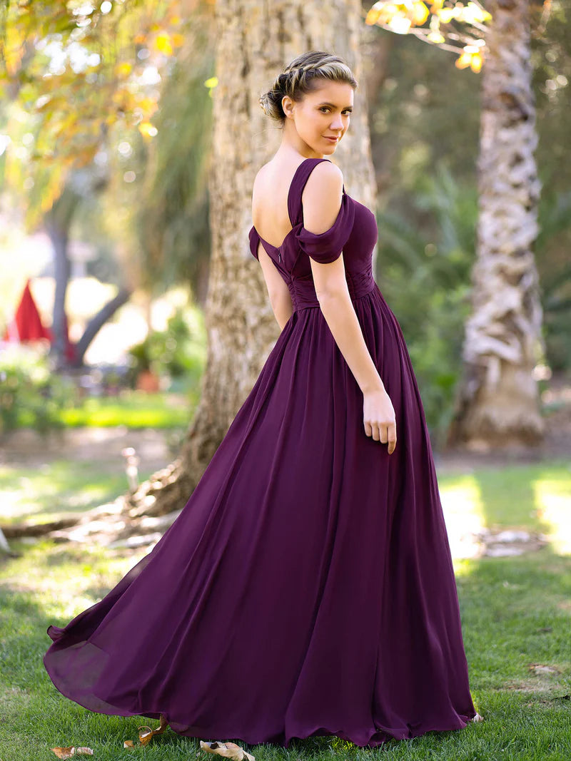 Mulberry A-Line V-neck Floor-Length Chiffon Bridesmaid Dress