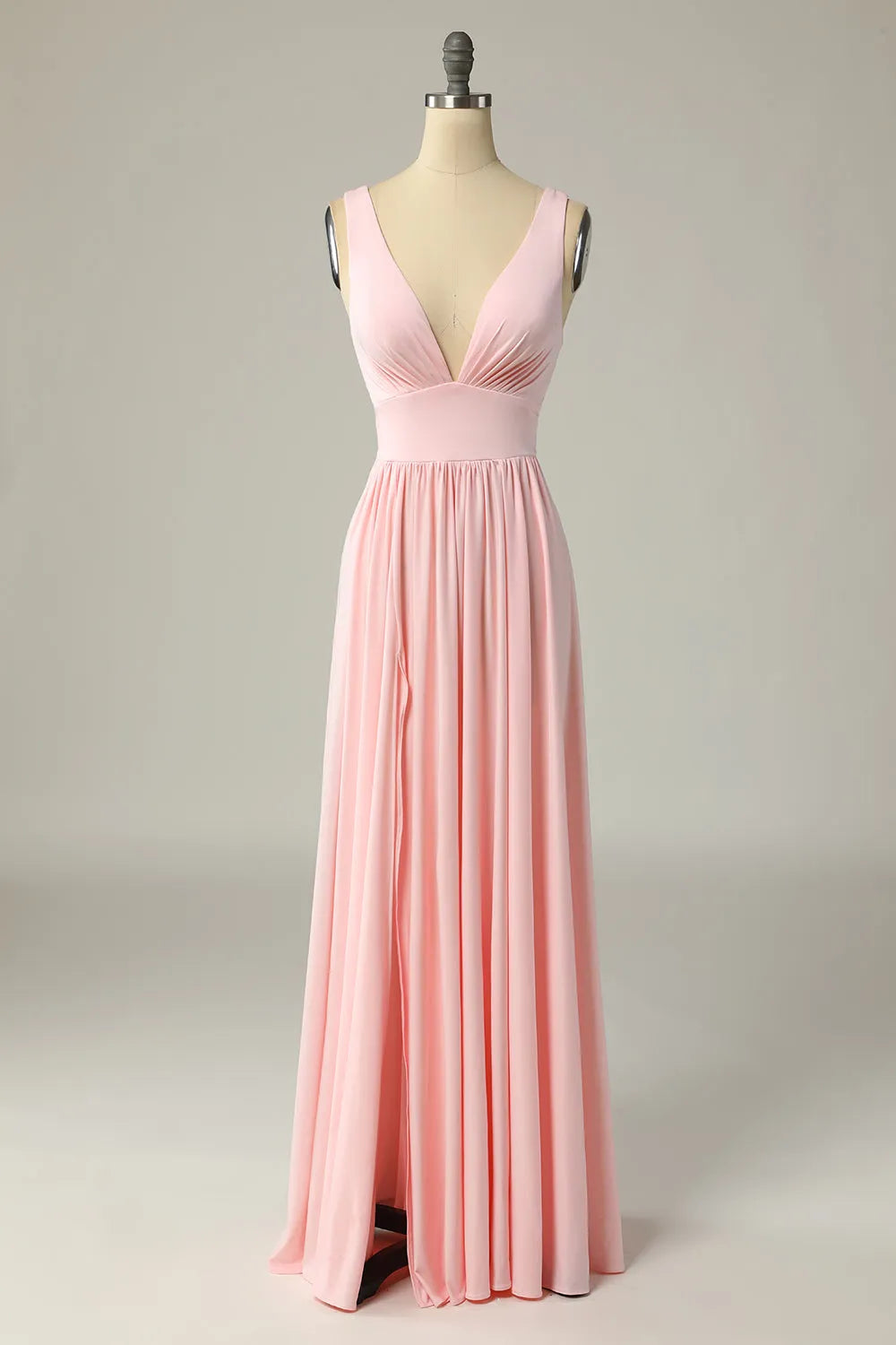 A Line V Neck Yellow Long Prom Dress Wedding Guest Dresses with Split Front
