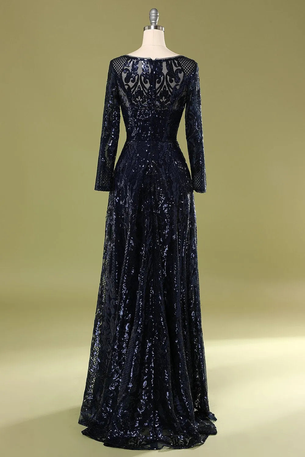 A-Line Navy Long Sleeves Mother Dress Sequins/Sparkling Wedding Guest Dresses