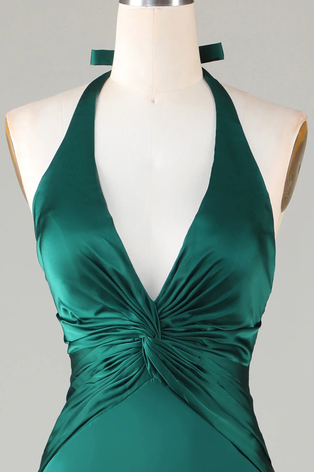 Halter Emerald Green Ruched Mermaid Wedding Guest Party Dress