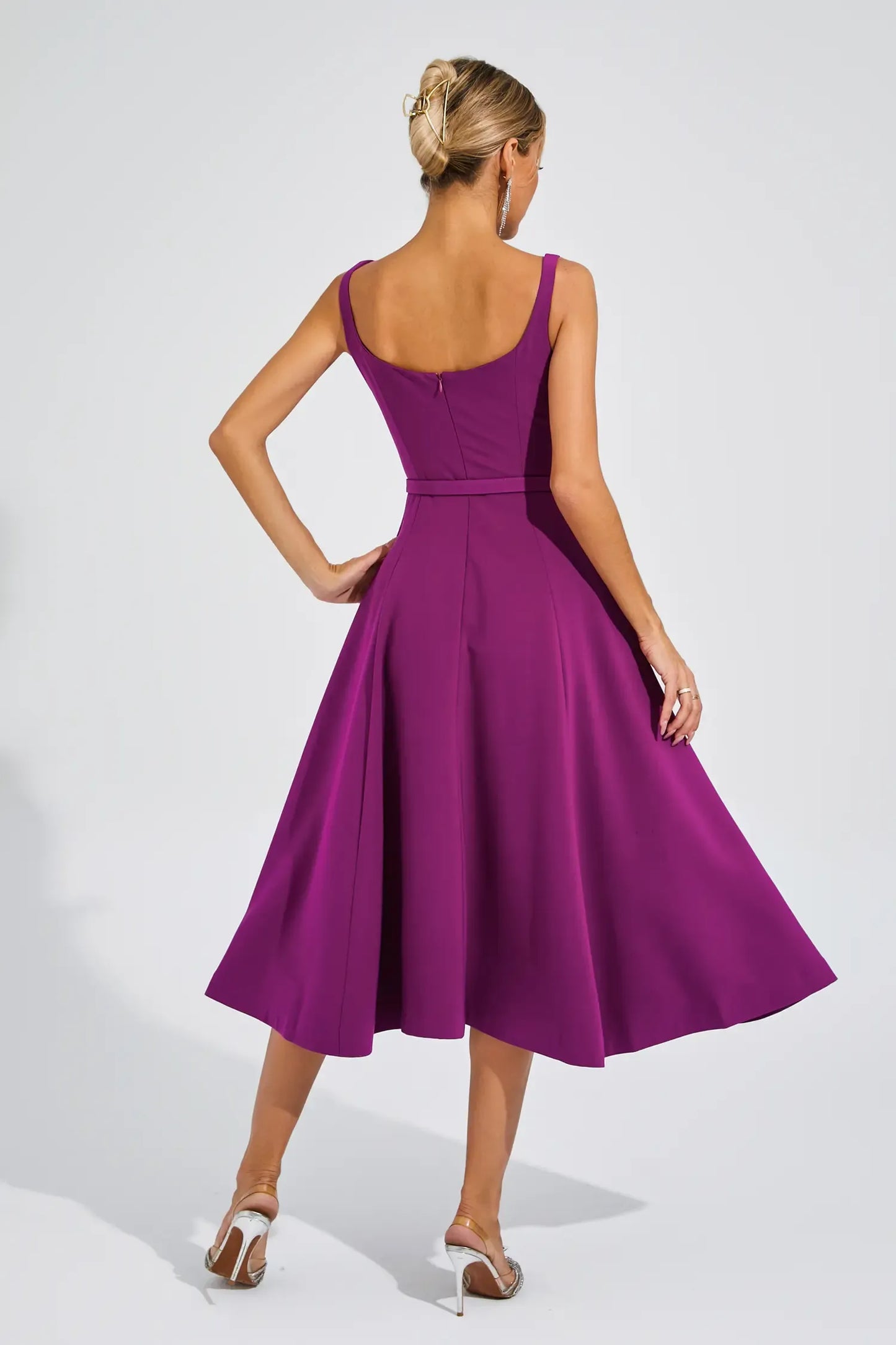 A-Line Purple Slip Midi Dress Party Dress Wedding Guest Dresses