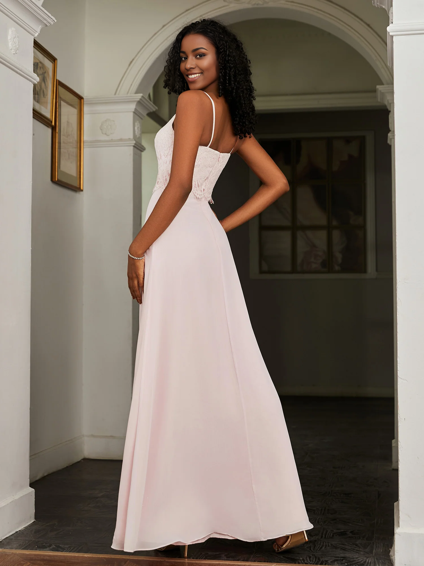 Lace Appliqued Backless Chiffon A-Line Bridesmaid Dress