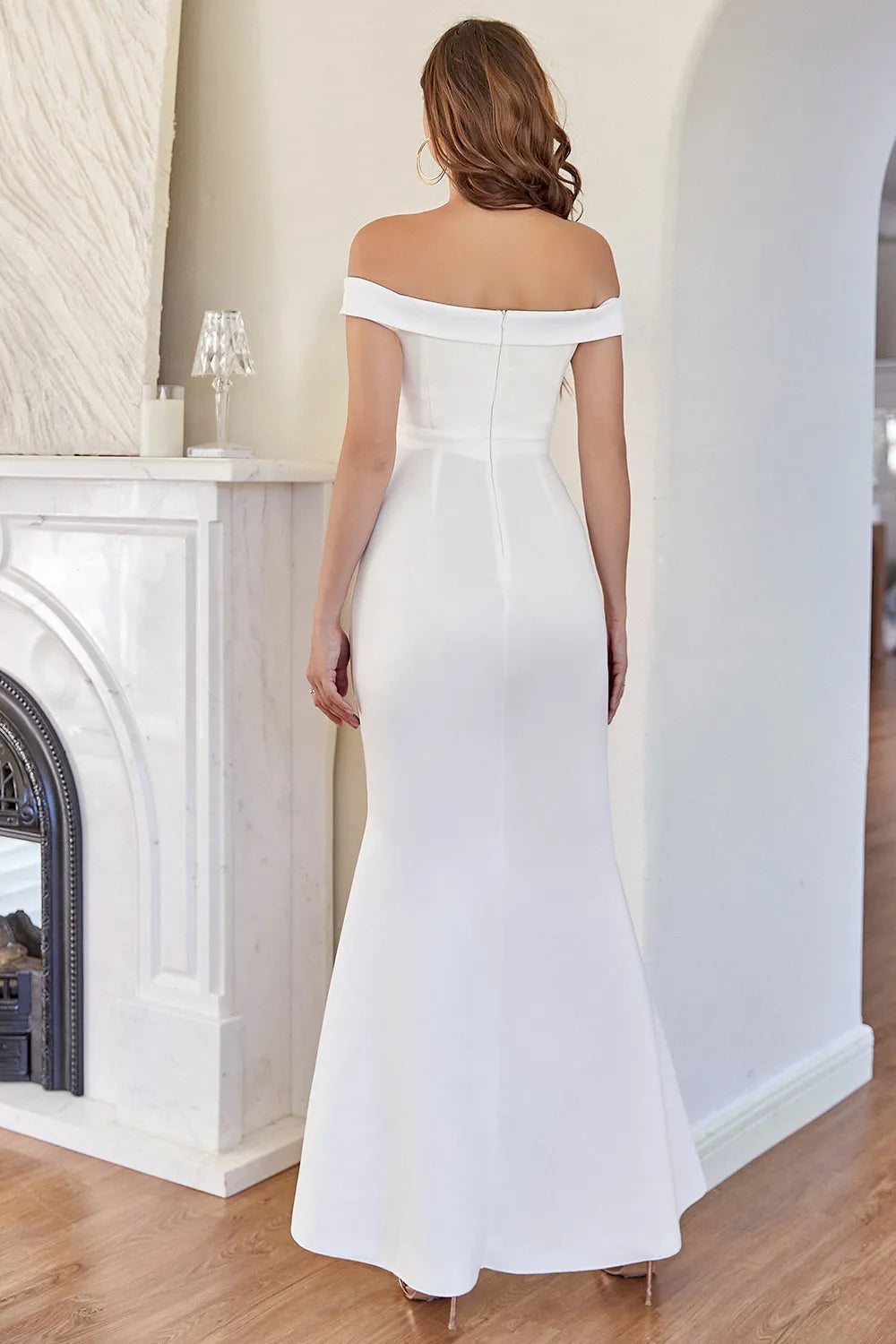 White Off the Shoulder Mermaid Prom Dress Wedding Guest Party Dresses