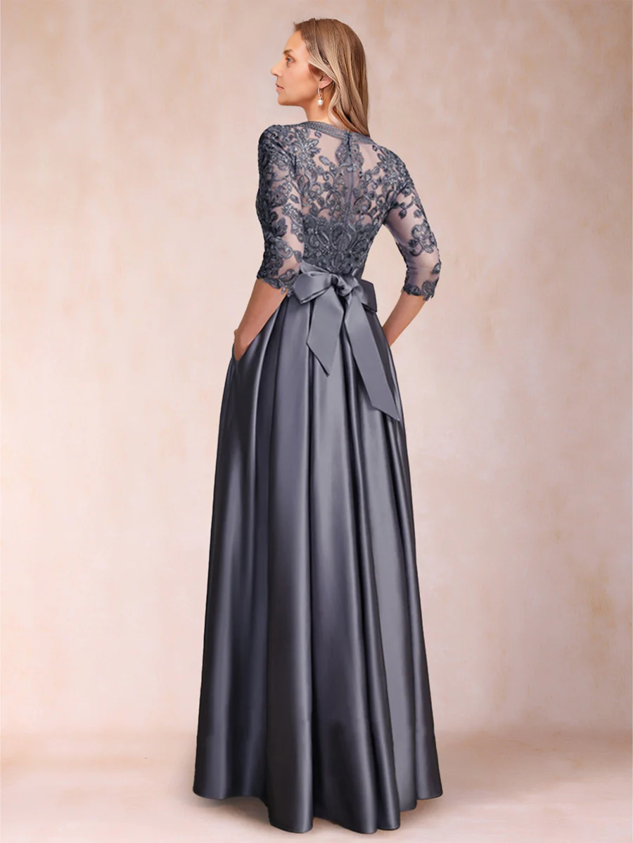 A-Line/Princess Floor-Length 3/4 Sleeves Scoop Mother of the Bride Dresses With Appliques