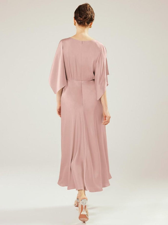 Jewel Neck Short Sleeves A-Line Ankle-Length Mother of the Bride Dresse Wedding Guest Party Dresses
