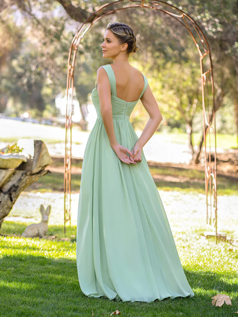 A-line V-neck Floor-length Chiffon Bridesmaid Dress With Slit
