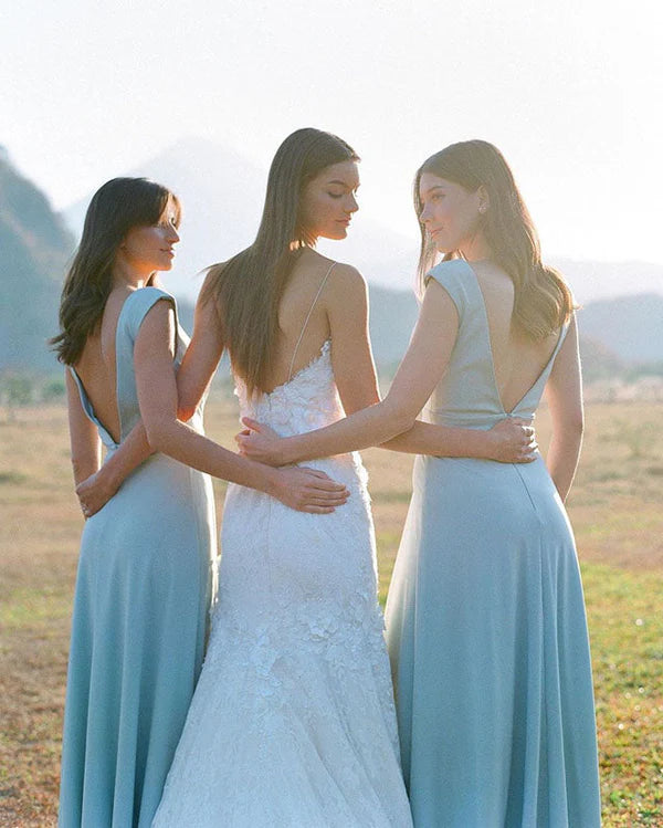 Simple A Line Chiffon V Neck Long Bridesmaid Dresses