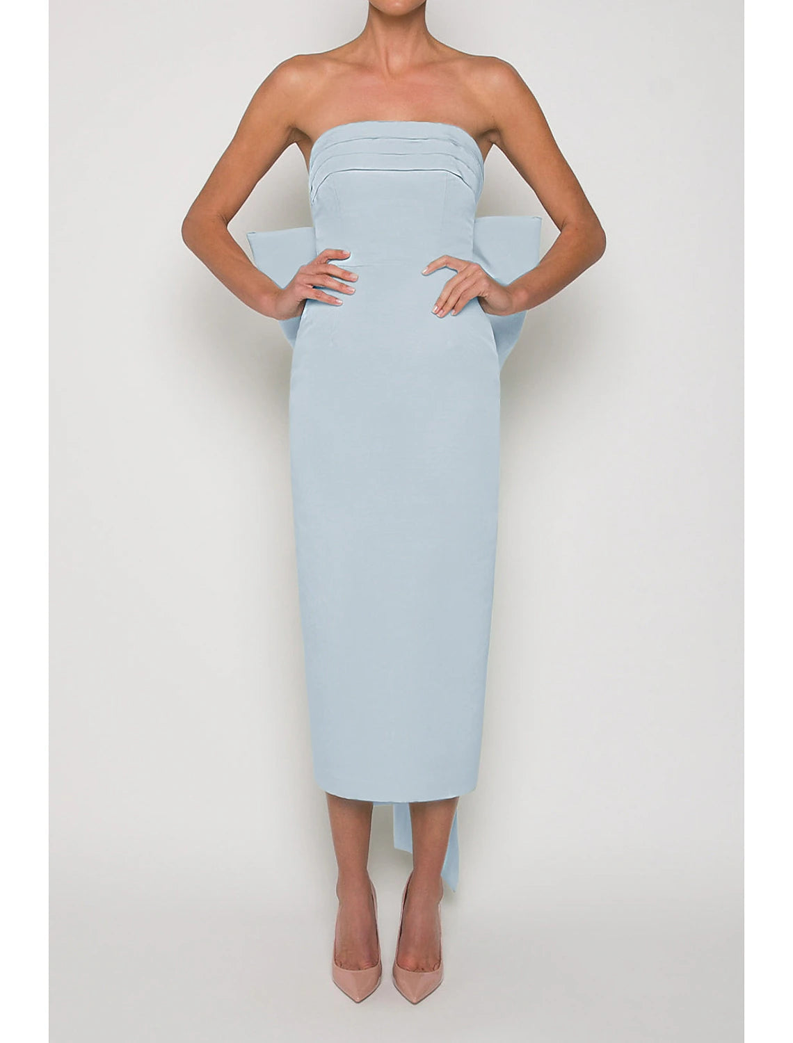 Sheath / Column Cocktail Dresses Party Dress Wedding Guest Sleeveless Strapless Fall Wedding Reception Satin with Bow(s)