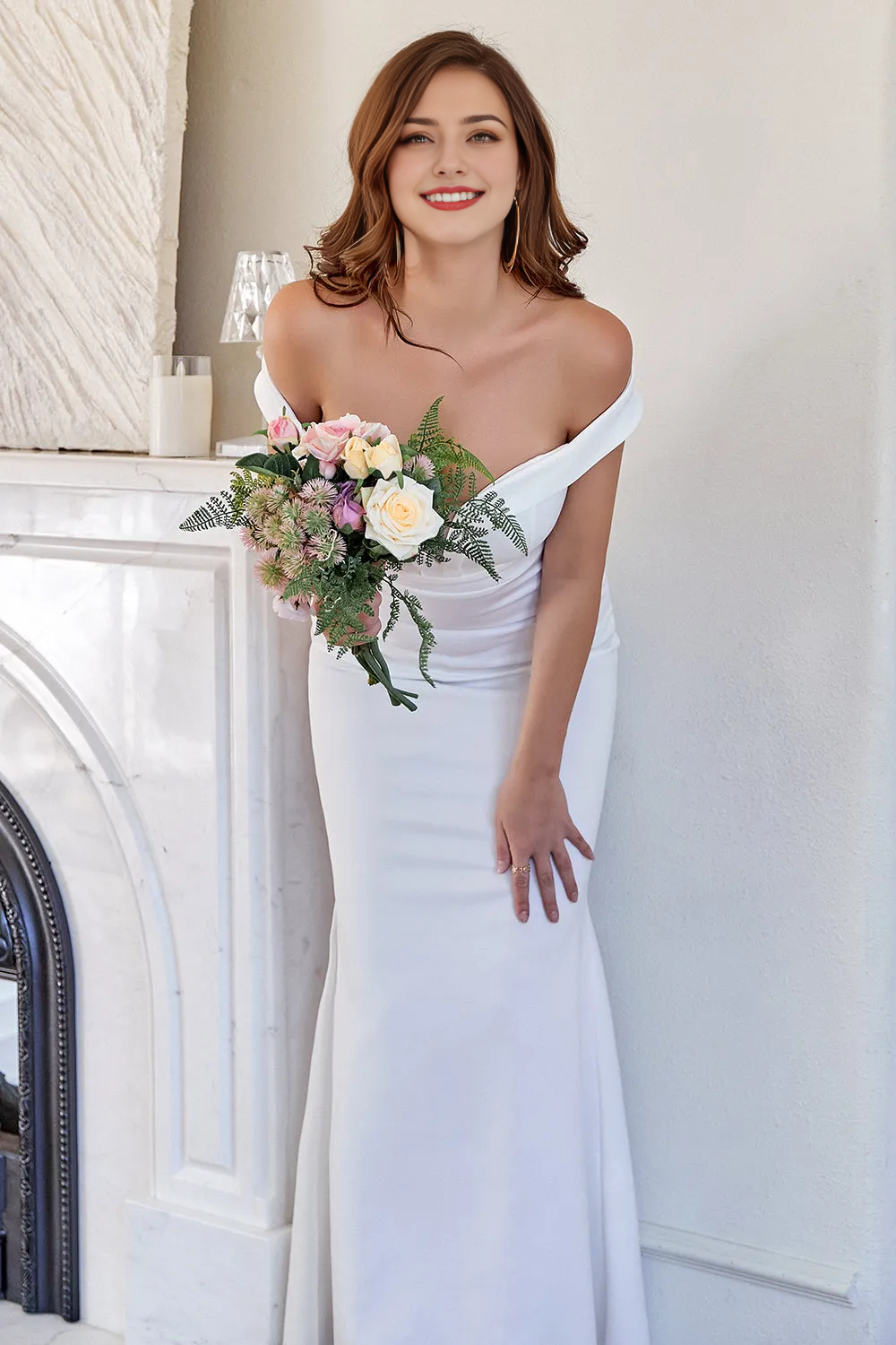 White Off the Shoulder Mermaid Prom Dress Wedding Guest Party Dresses