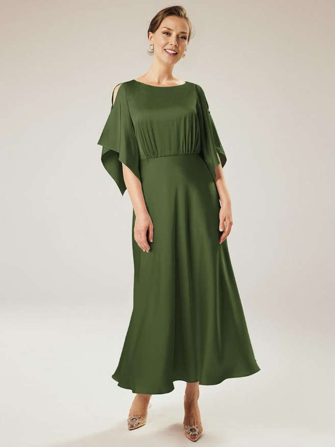 Jewel Neck Short Sleeves A-Line Ankle-Length Mother of the Bride Dresse Wedding Guest Party Dresses