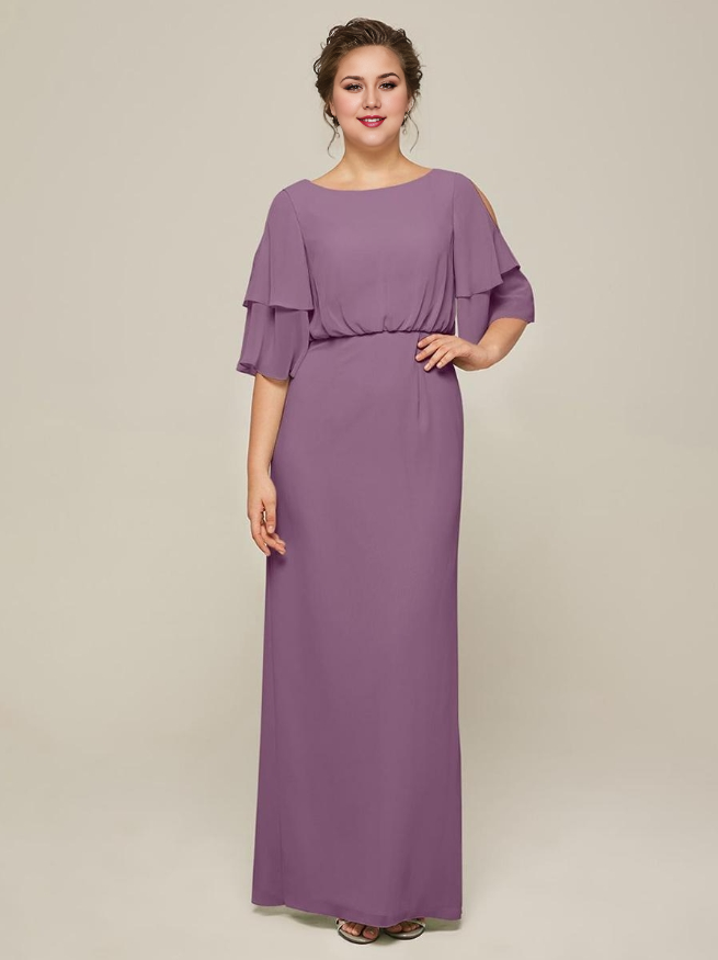 Jewel Neck Short Sleeves A-Line Split Front Wedding Guest Dresses Chiffon Mother of the Bride Dresse